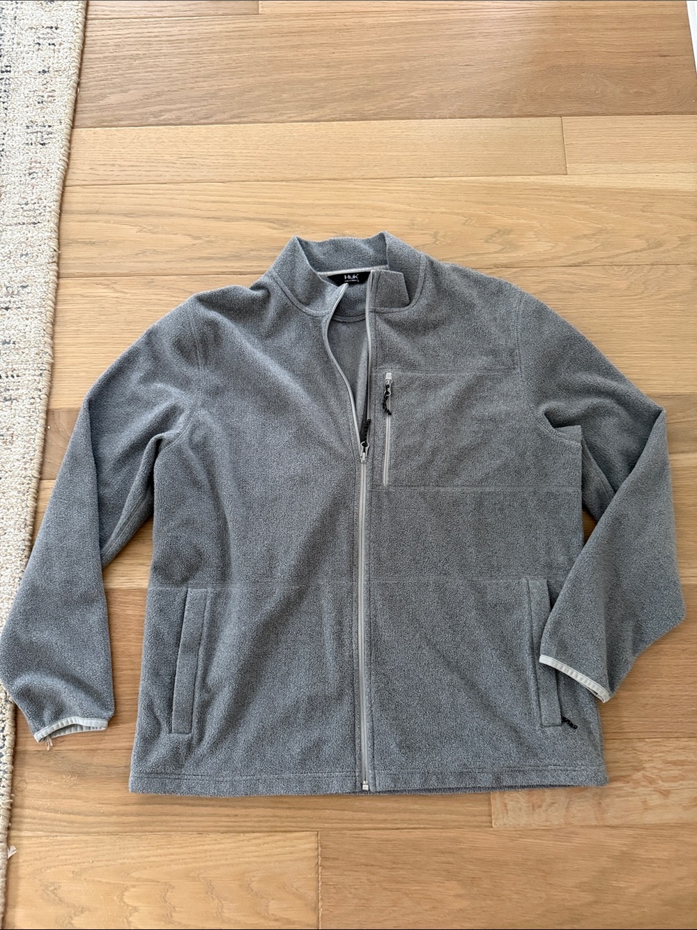Huk Men's Gray Full-Zip Fleece Jacket with zipper pockets size L